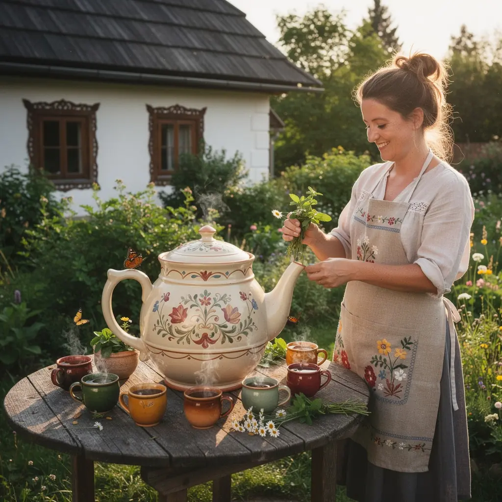 Záber na relaxačnú scénu s čajom, sviečkami a knihou na pohodlnom kresle.