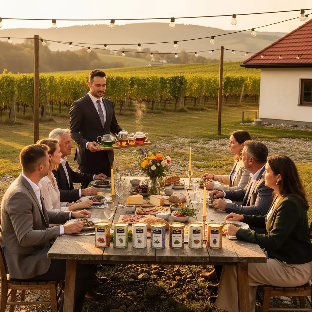 Šálka voňavého bylinného čaju s prírodnými ingredienciami na drevenom stole.